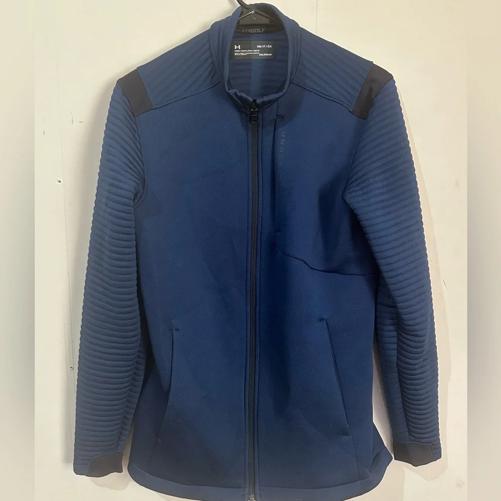 Under Armour Small Blue Storm Dakota Full Zip Ribbed Sleeve Golf Jacket